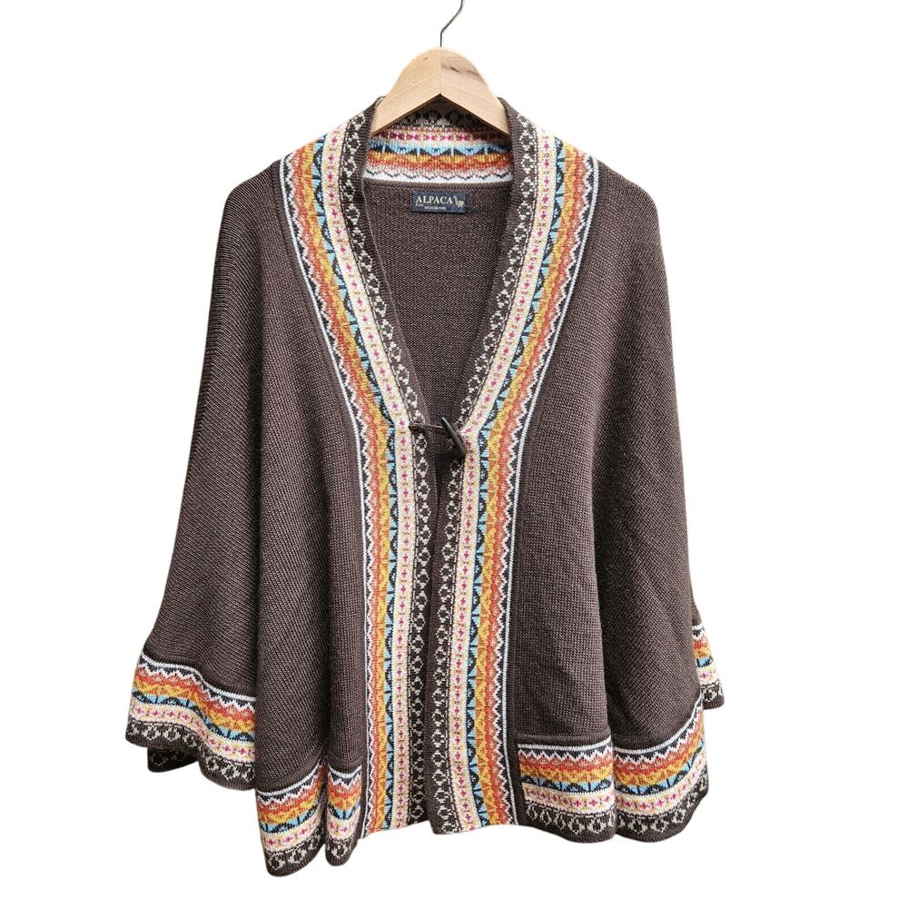 Alpaca womens cardigan Wool Wrap Open Poncho Cape Shawl Unisex One Size AZ